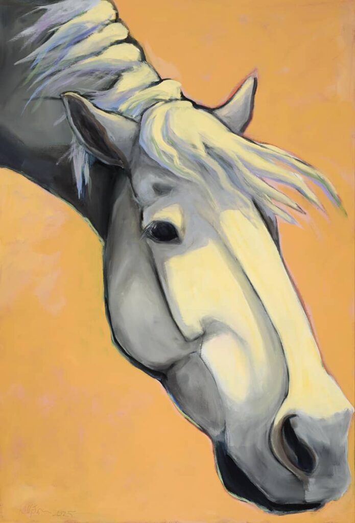 Abstract painting of a white horse